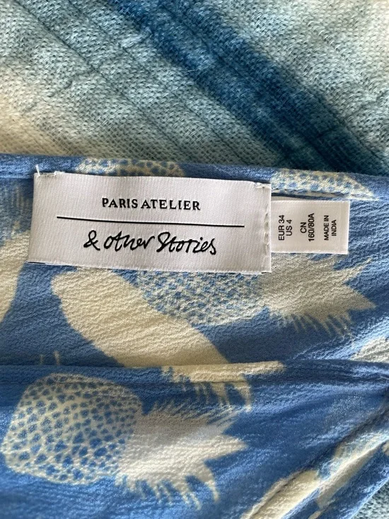 & Other Stories Cotton Pineapple Print Deep V Sleeveless, Waist Tie Summer Dress - Picture 15 of 16